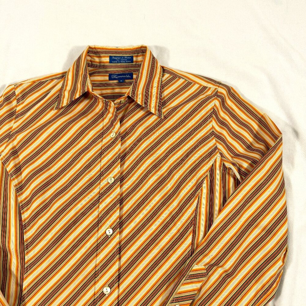 Faconnable Women's shirt M Button Up 100% Cotton Long Sleeve Vintage Stripes
